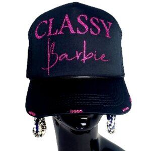 Classy Barbie Black Fitted Adj.Cap with Mesh Backing & Shiny Ltrg & Swk Crystals